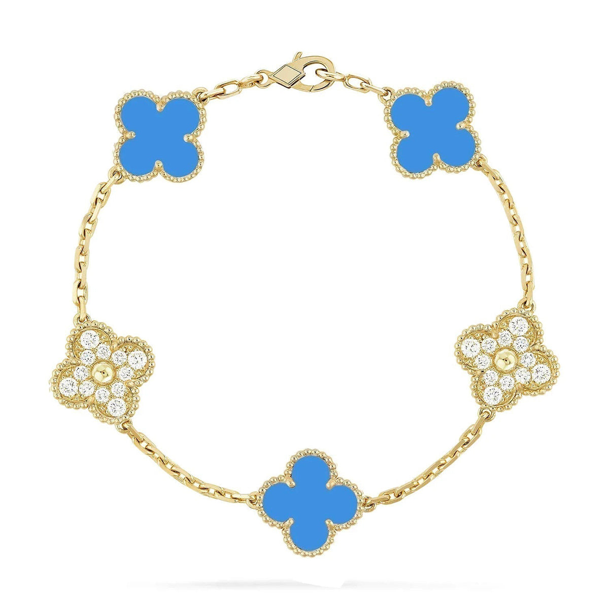 [Leaves]LUCKY CLOVER 5-MOTIF BRACELET - BLUE AGATE COLLECTION