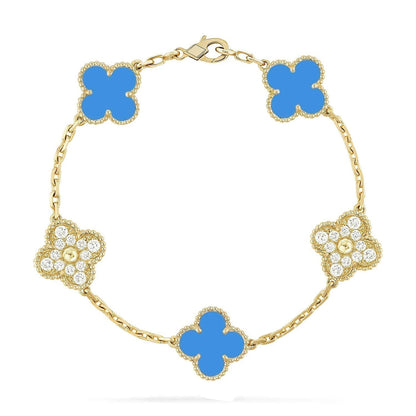 [Leaves]LUCKY CLOVER 5-MOTIF BRACELET - BLUE AGATE COLLECTION