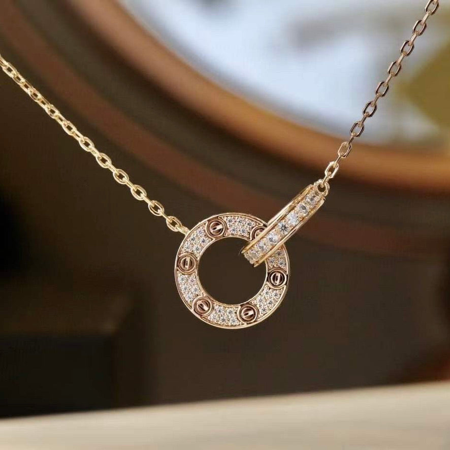 [Leaves]LOVE 7.6MM NECKLACE ROSE GOLD AND SILVER  FULL DIAMOND