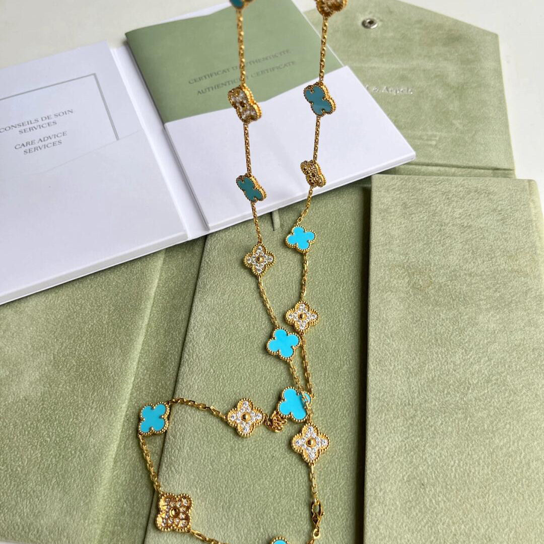 [Leaves]CLOVER 20 MOTIFS TURQUOISE DIAMOND NECKLACE
