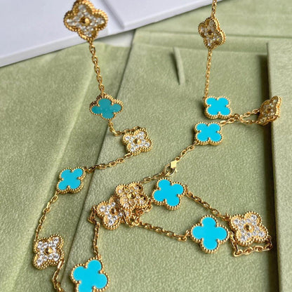 [Leaves]CLOVER 20 MOTIFS TURQUOISE DIAMOND NECKLACE