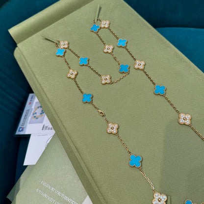 [Leaves]CLOVER 20 MOTIFS TURQUOISE DIAMOND NECKLACE