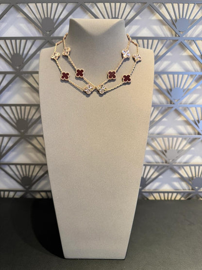 [Leaves]CLOVER 20 MOTIFS LASER CARNELIAN NECKLACE