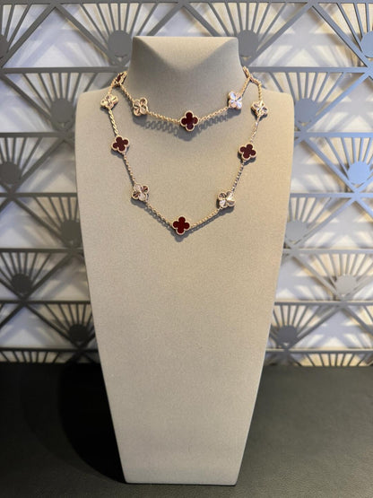 [Leaves]CLOVER 20 MOTIFS LASER CARNELIAN NECKLACE