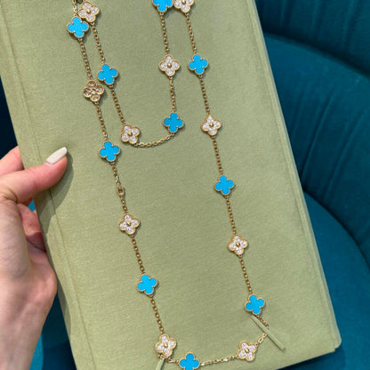 [Leaves]CLOVER 20 MOTIFS TURQUOISE DIAMOND NECKLACE