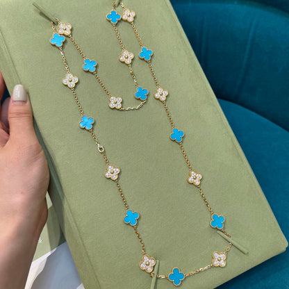 [Leaves]CLOVER 20 MOTIFS TURQUOISE DIAMOND NECKLACE