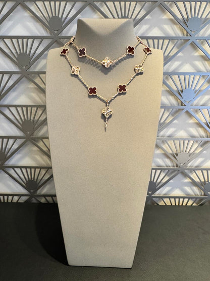 [Leaves]CLOVER 20 MOTIFS LASER CARNELIAN NECKLACE