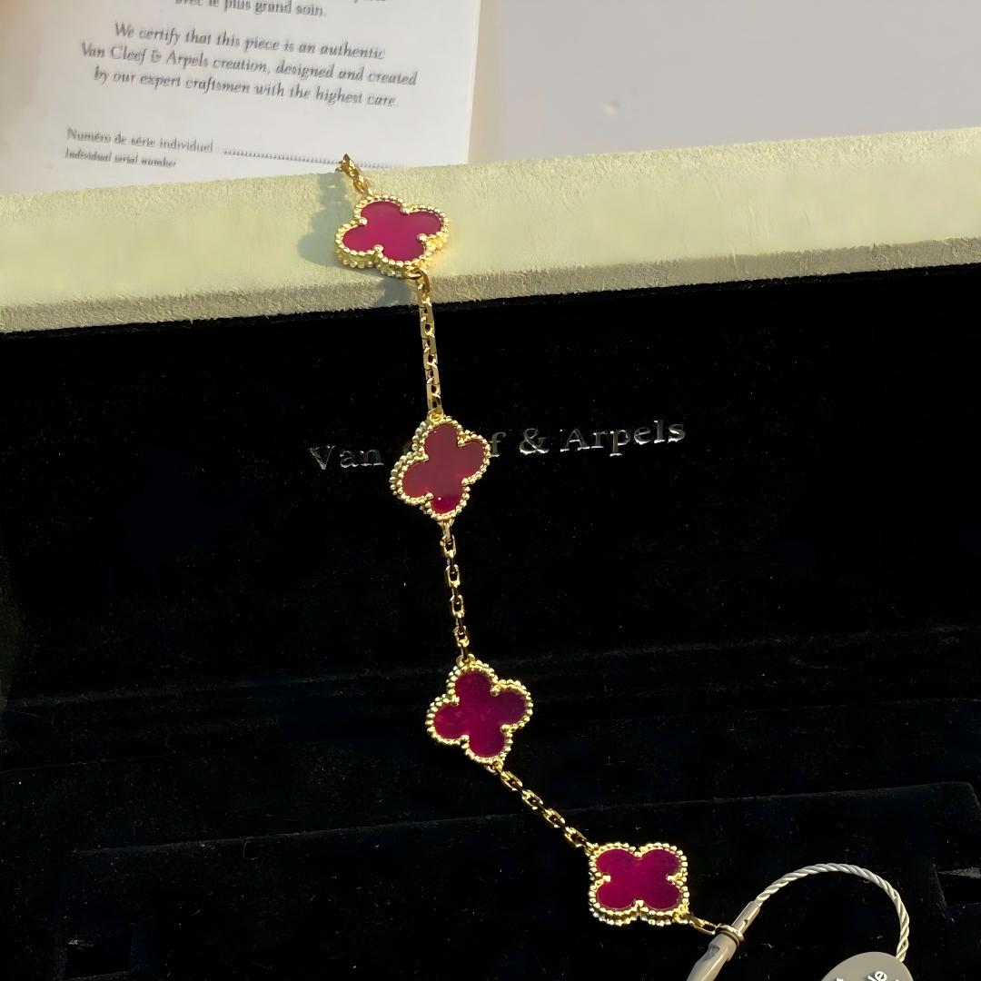 [Leaves]NEW CLOVER 5 MOTIFS PINK ENAMEL BRACELET