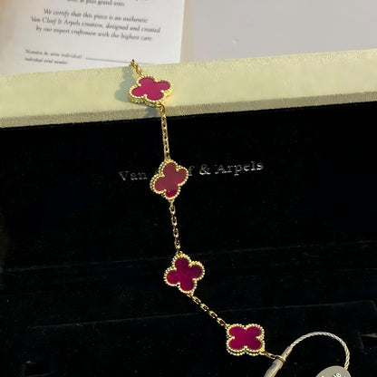 [Leaves]NEW CLOVER 5 MOTIFS PINK ENAMEL BRACELET