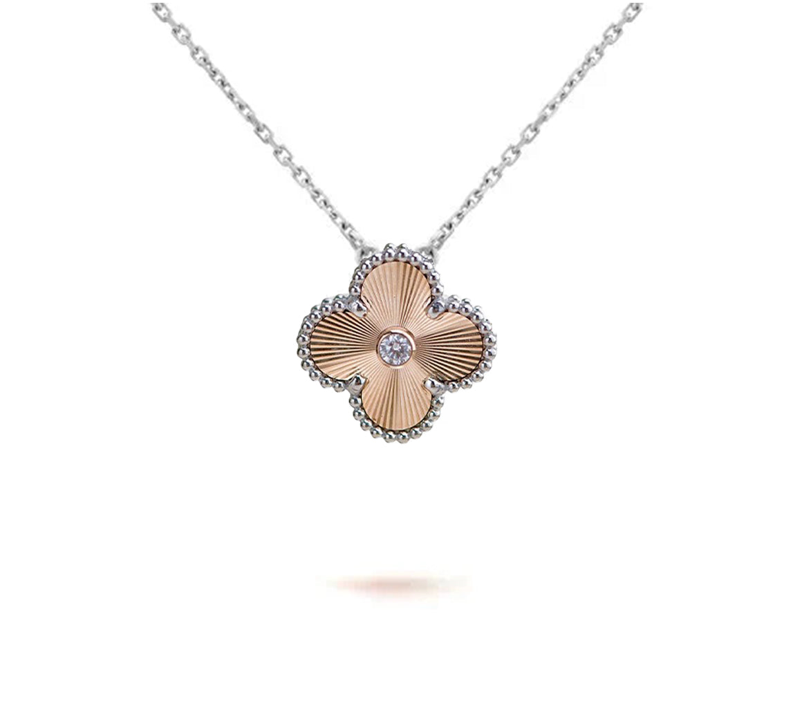 [Leaves]15MM CLOVER FLOWER PENDANT NECKLACE WHITE GOLD COLLECTION