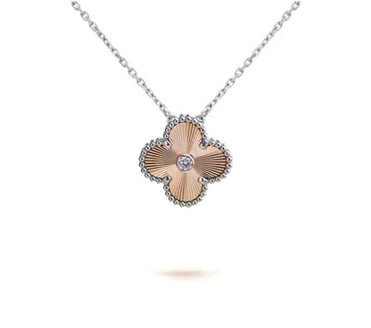 [Leaves]15MM CLOVER FLOWER PENDANT NECKLACE WHITE GOLD COLLECTION