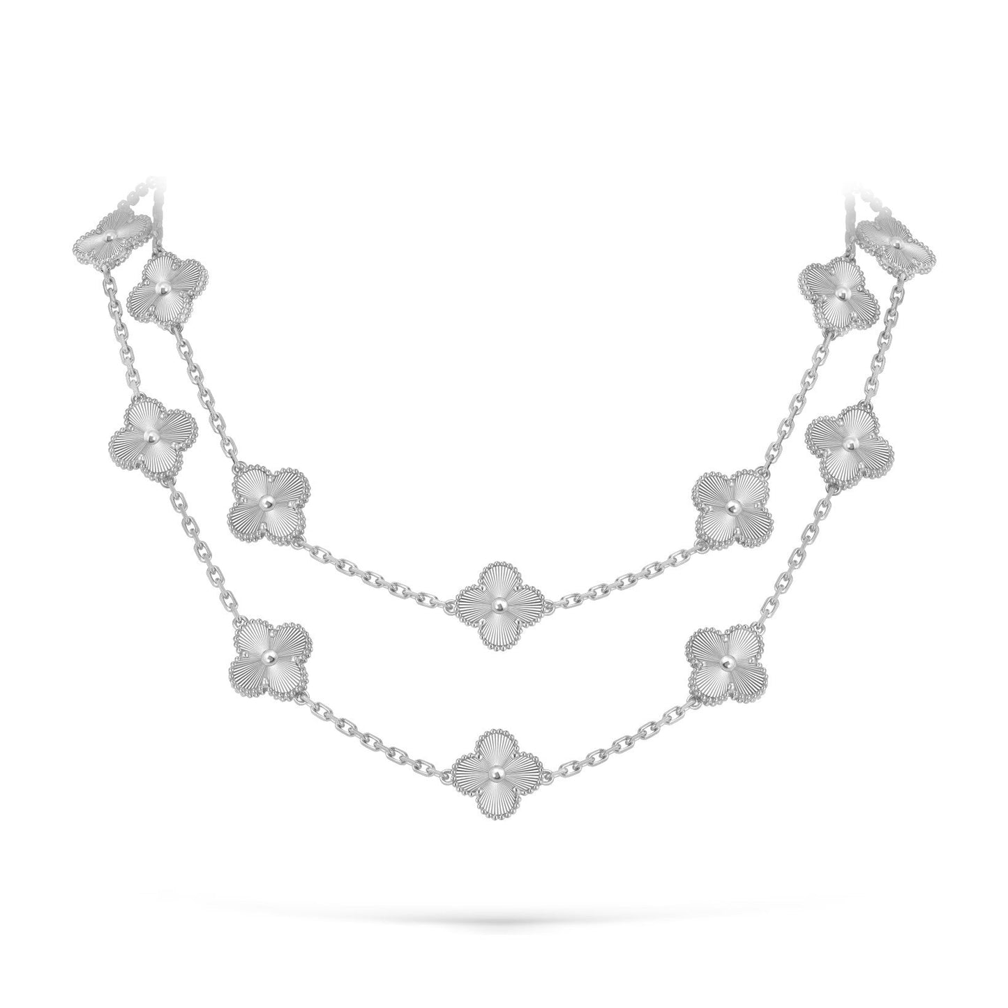 [Leaves]CLASSIC 20-MOTIF LUCKY CLOVER LONG NECKLACE WHITE GOLD COLLECTION