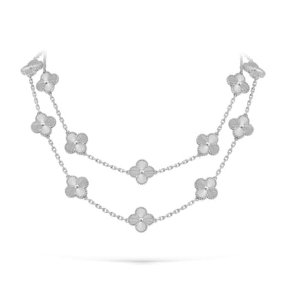 [Leaves]CLASSIC 20-MOTIF LUCKY CLOVER LONG NECKLACE WHITE GOLD COLLECTION