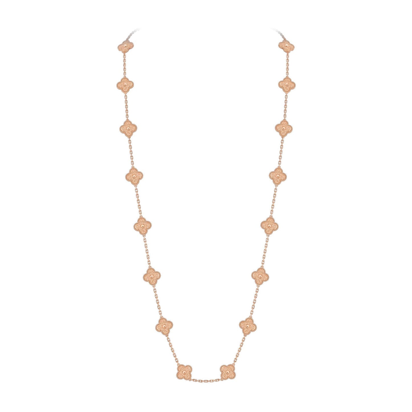 [Leaves]CLASSIC 20-MOTIF LUCKY CLOVER LONG NECKLACE ROSE GOLD COLLECTION