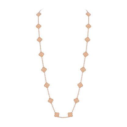[Leaves]CLASSIC 20-MOTIF LUCKY CLOVER LONG NECKLACE ROSE GOLD COLLECTION
