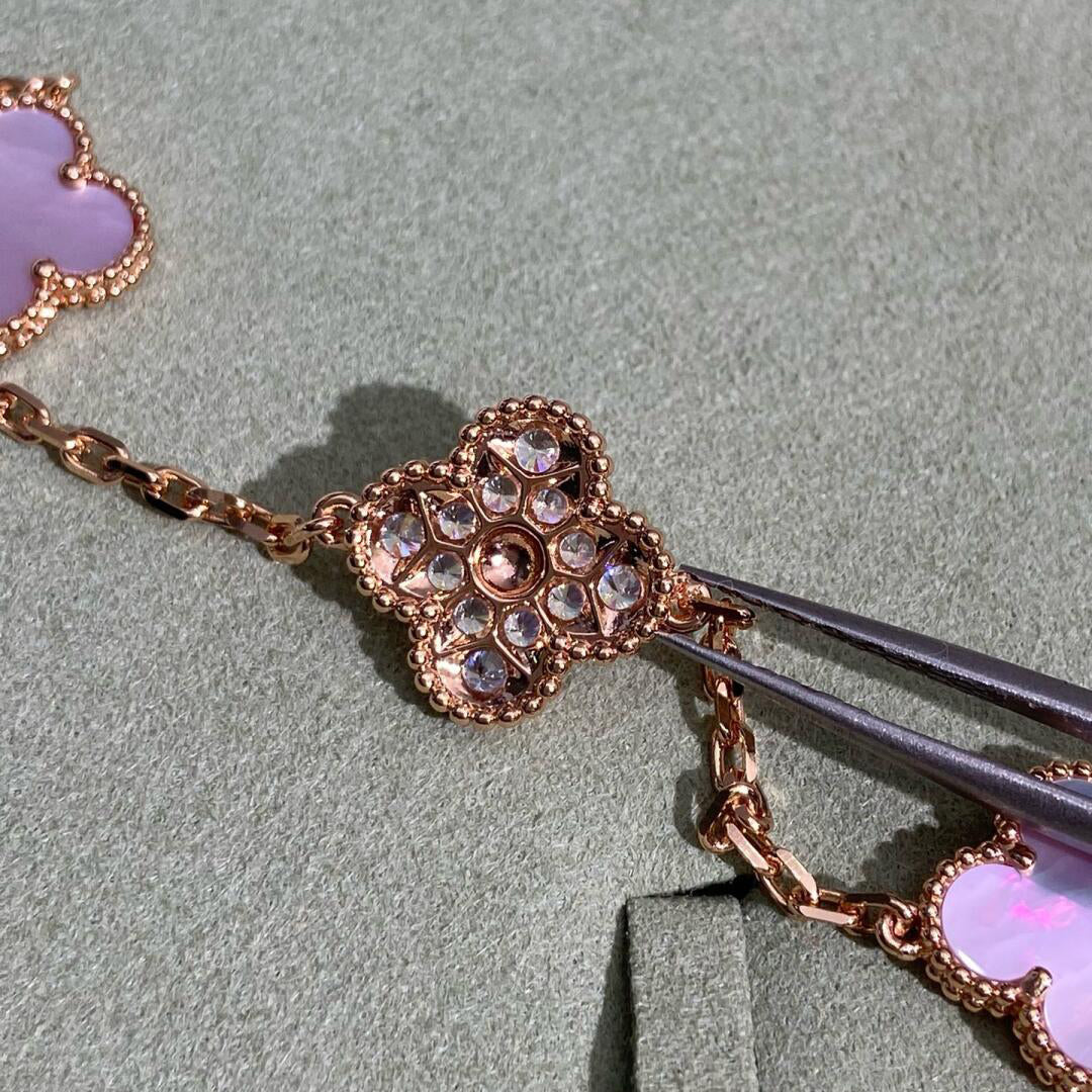 [Leaves]CLOVER 10 MOTIFS DIAMOND PINK MOP NECKLACE