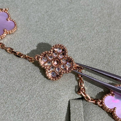 [Leaves]CLOVER 10 MOTIFS DIAMOND PINK MOP NECKLACE