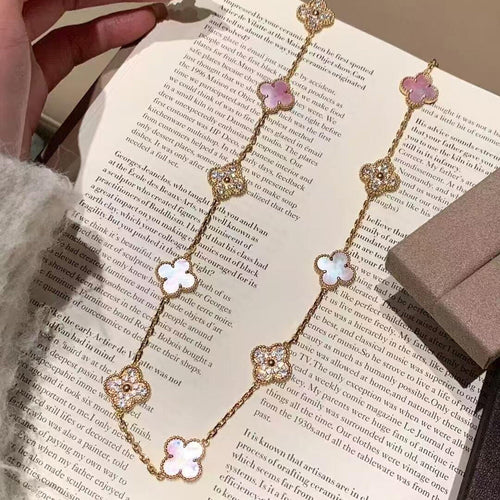 [Leaves]CLOVER 20 MOTIFS DIAMOND PINK MOP NECKLACE