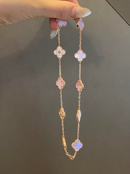 [Leaves]CLOVER 10 MOTIFS DIAMOND PINK MOP NECKLACE