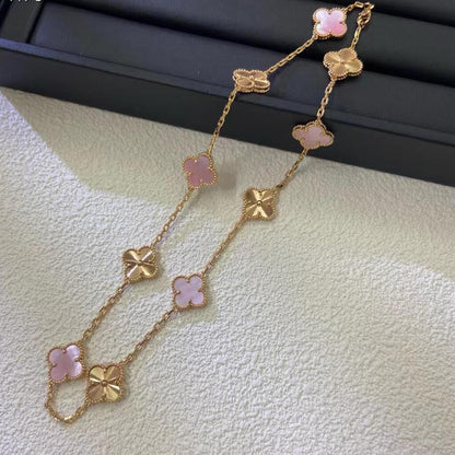[Leaves]CLOVER 10 MOTIFS  LASER PINK MOP NECKLACE