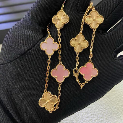 [Leaves]CLOVER 10 MOTIFS  LASER PINK MOP NECKLACE