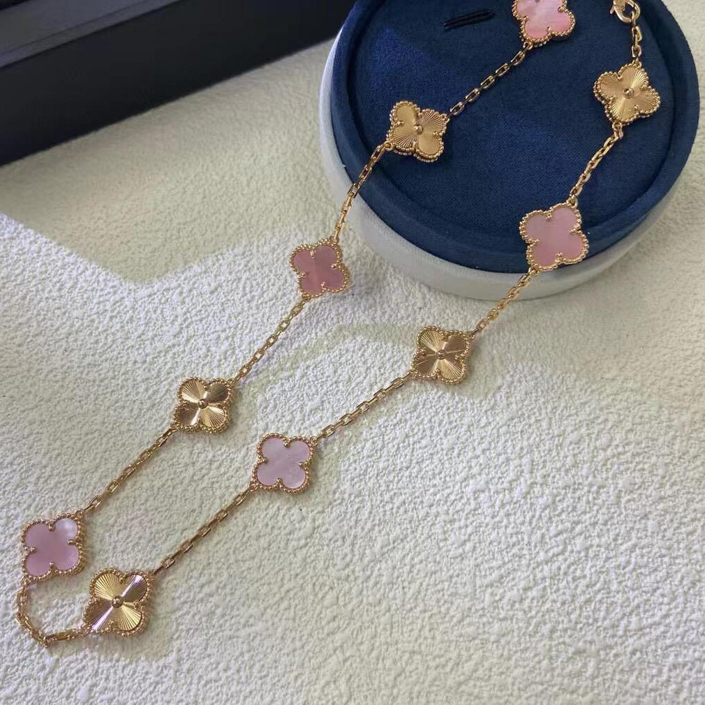 [Leaves]CLOVER 10 MOTIFS  LASER PINK MOP NECKLACE