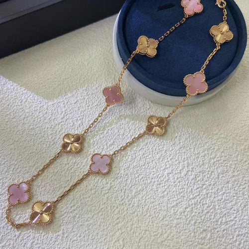 [Leaves]CLOVER 10 MOTIFS  LASER PINK MOP NECKLACE