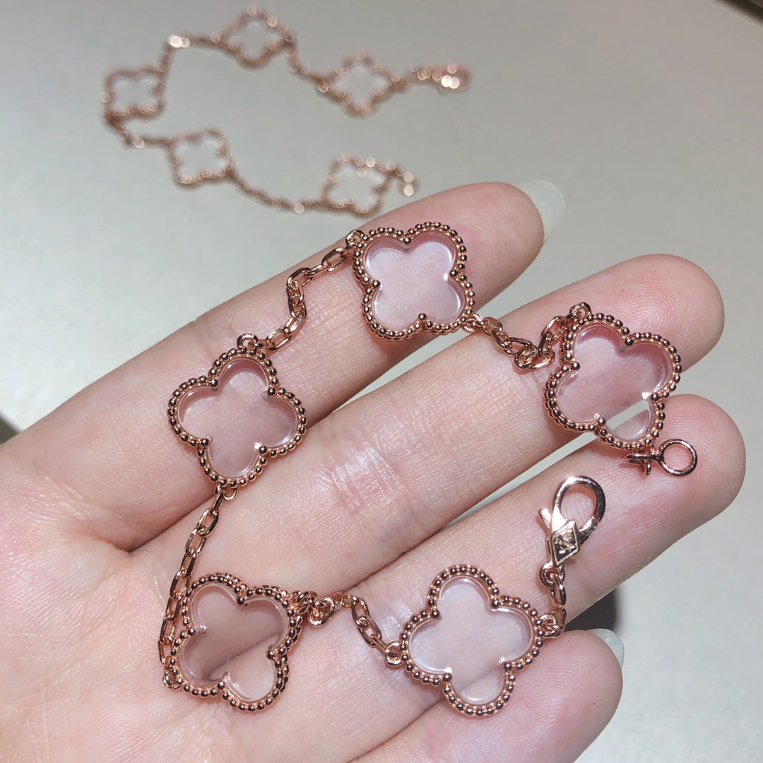 [Leaves]CLOVER 5 MOTIF ROCK CRYSTAL BRACELET