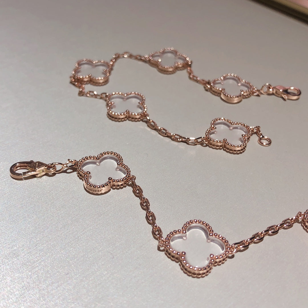 [Leaves]CLOVER 5 MOTIF ROCK CRYSTAL BRACELET