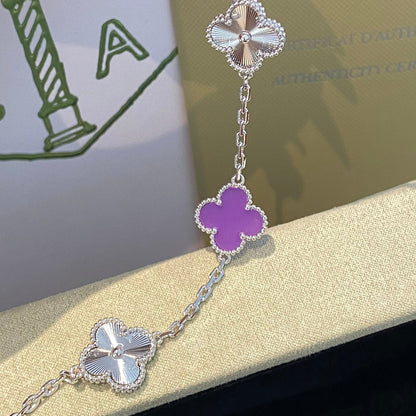 [Leaves]CLOVER  5 MOTIFS  PURPLE VIOLET BRACELET SILVER