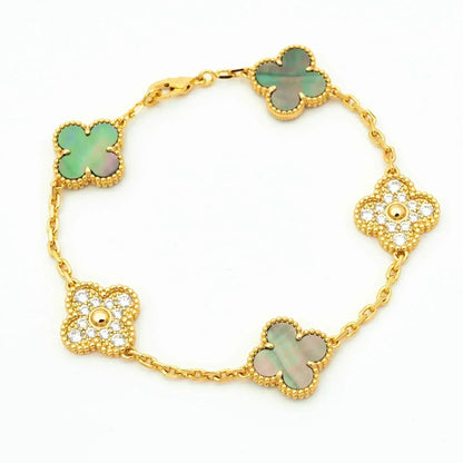 [Leaves]LUCKY CLOVER 5-MOTIF BRACELET - GREY MOTHER-OF-PEARL COLLECTION