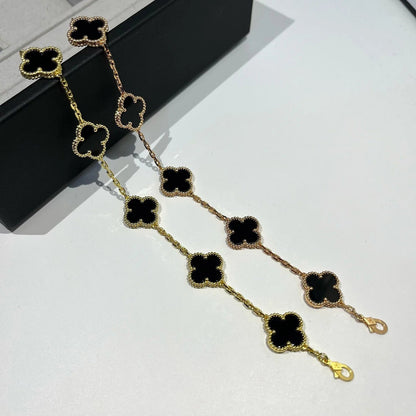 [Leaves]LUCKY CLOVER 5-MOTIF BRACELET - BLACK OXNY COLLECTION