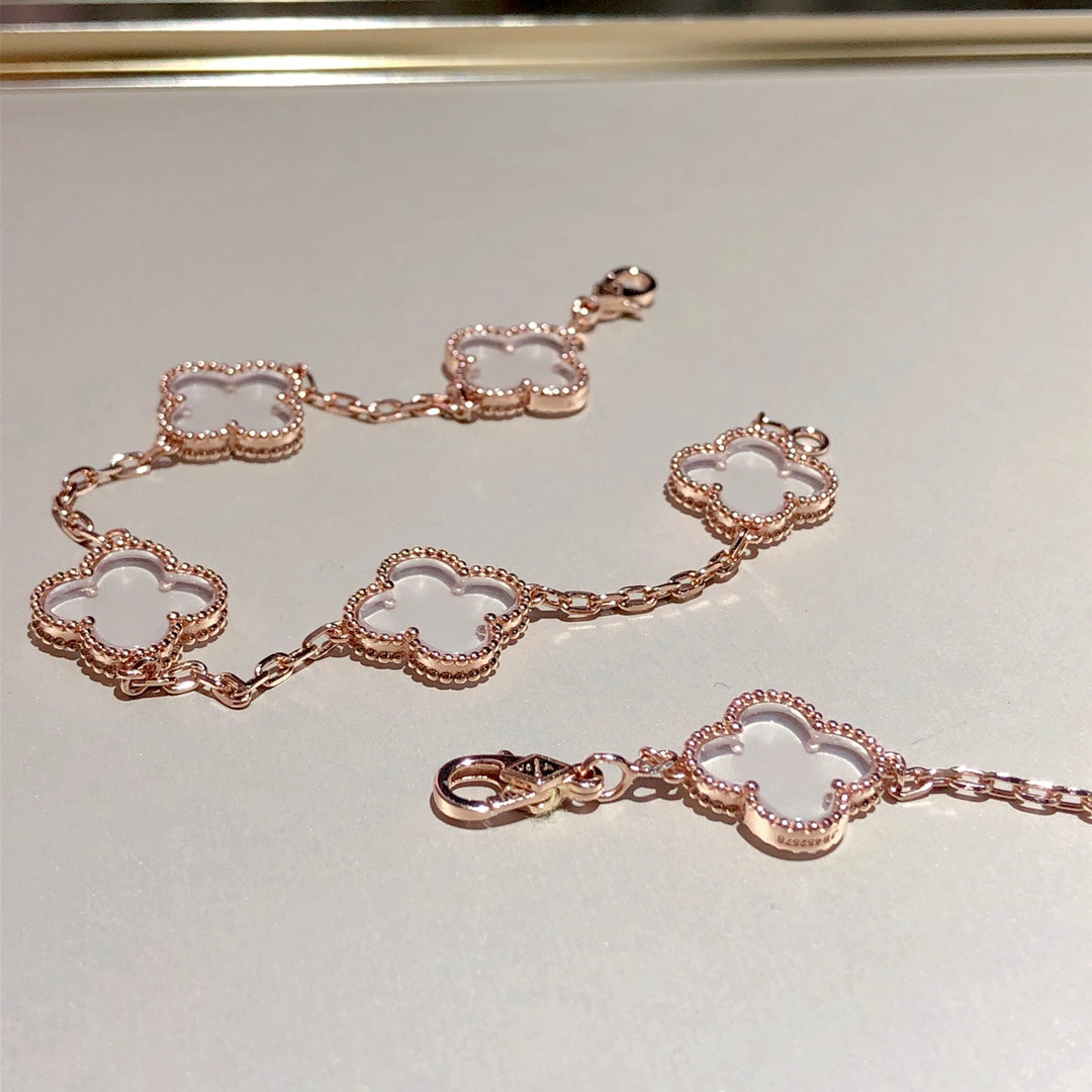 [Leaves]CLOVER 5 MOTIF ROCK CRYSTAL BRACELET