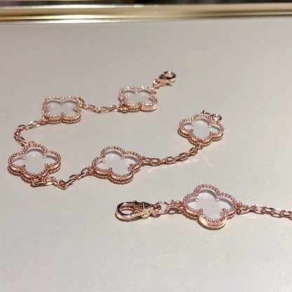 [Leaves]CLOVER 5 MOTIF ROCK CRYSTAL BRACELET