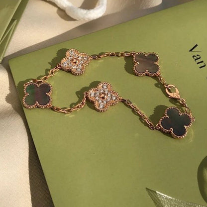 [Leaves]LUCKY CLOVER 5-MOTIF BRACELET - GREY MOTHER-OF-PEARL COLLECTION