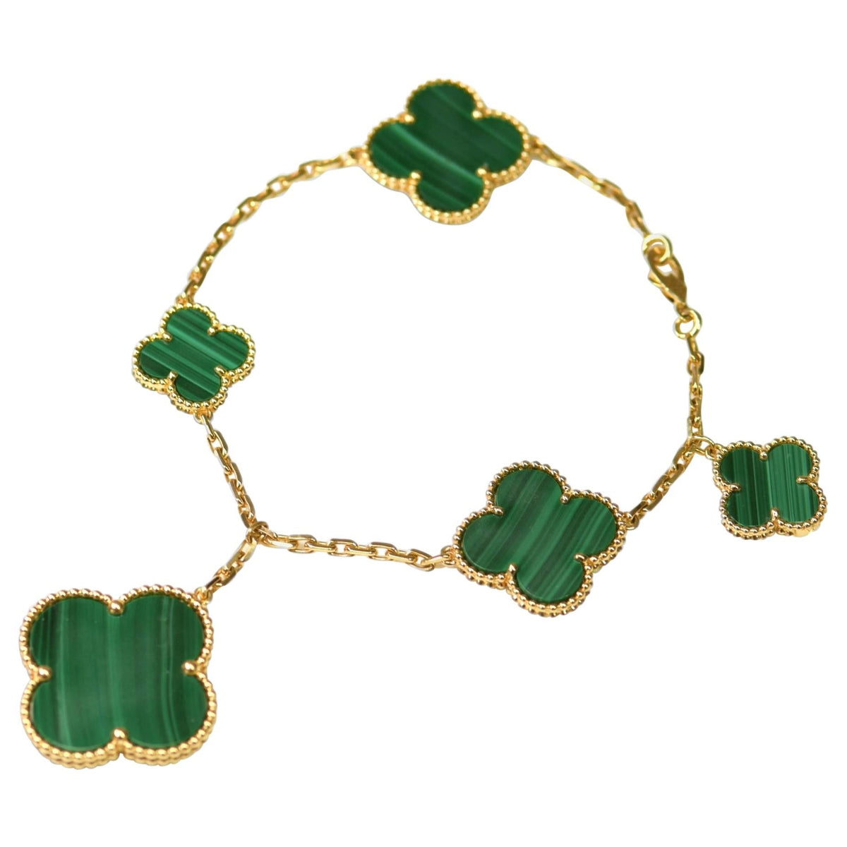 [Leaves]MAGIC CLOVER MALACHITE GOLD BRACELET 5 MOTIFS