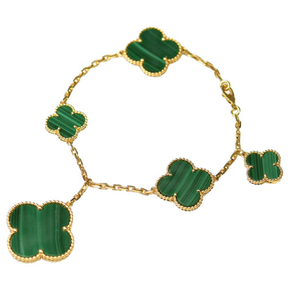 [Leaves]MAGIC CLOVER MALACHITE GOLD BRACELET 5 MOTIFS