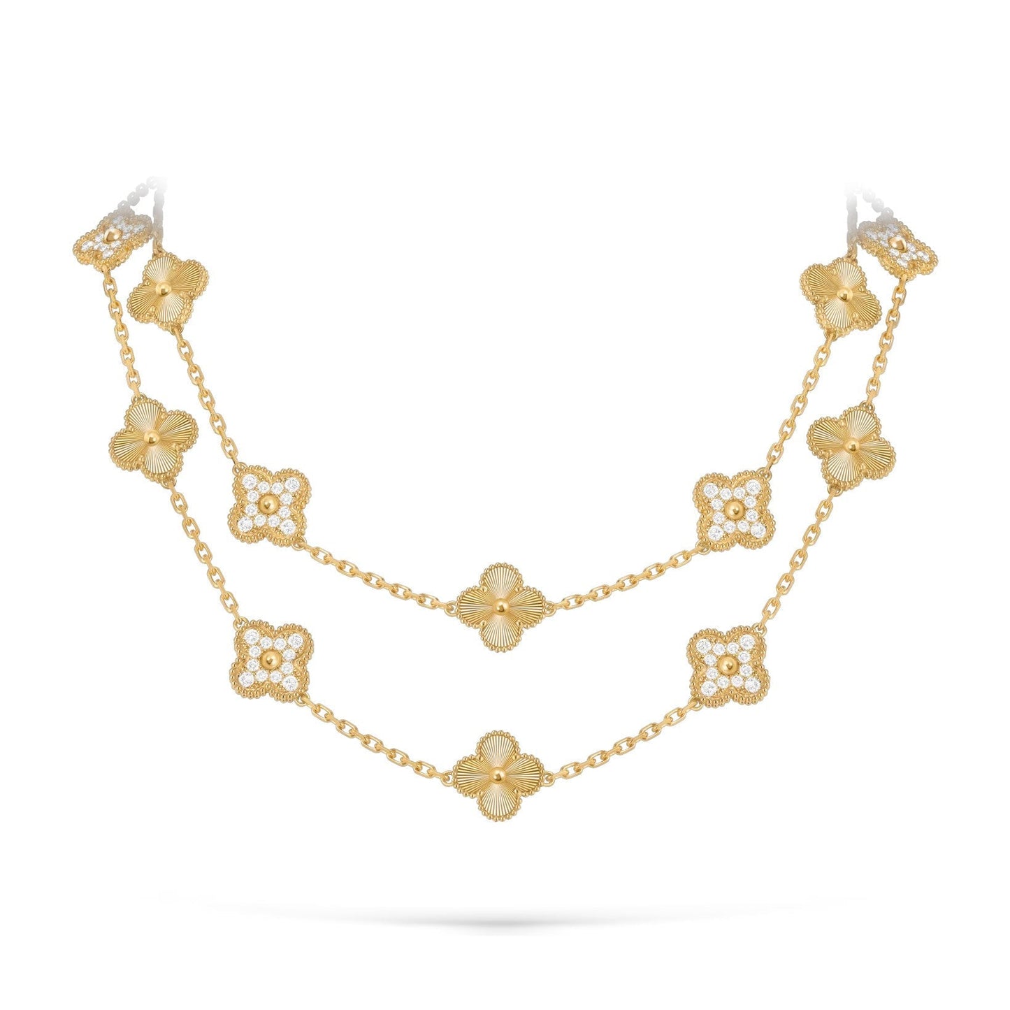 [Leaves]CLASSIC 20-MOTIF LUCKY CLOVER LONG NECKLACE GOLD COLLECTION