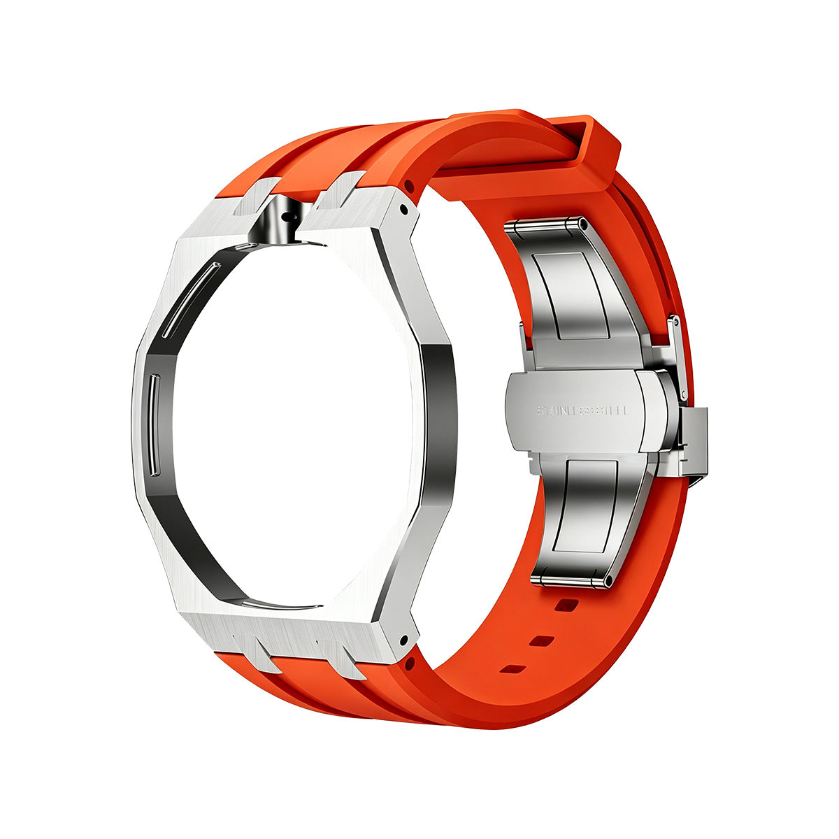 [Leaves]OAK POP ORANGE-RED STEEL SILICONE STRAP