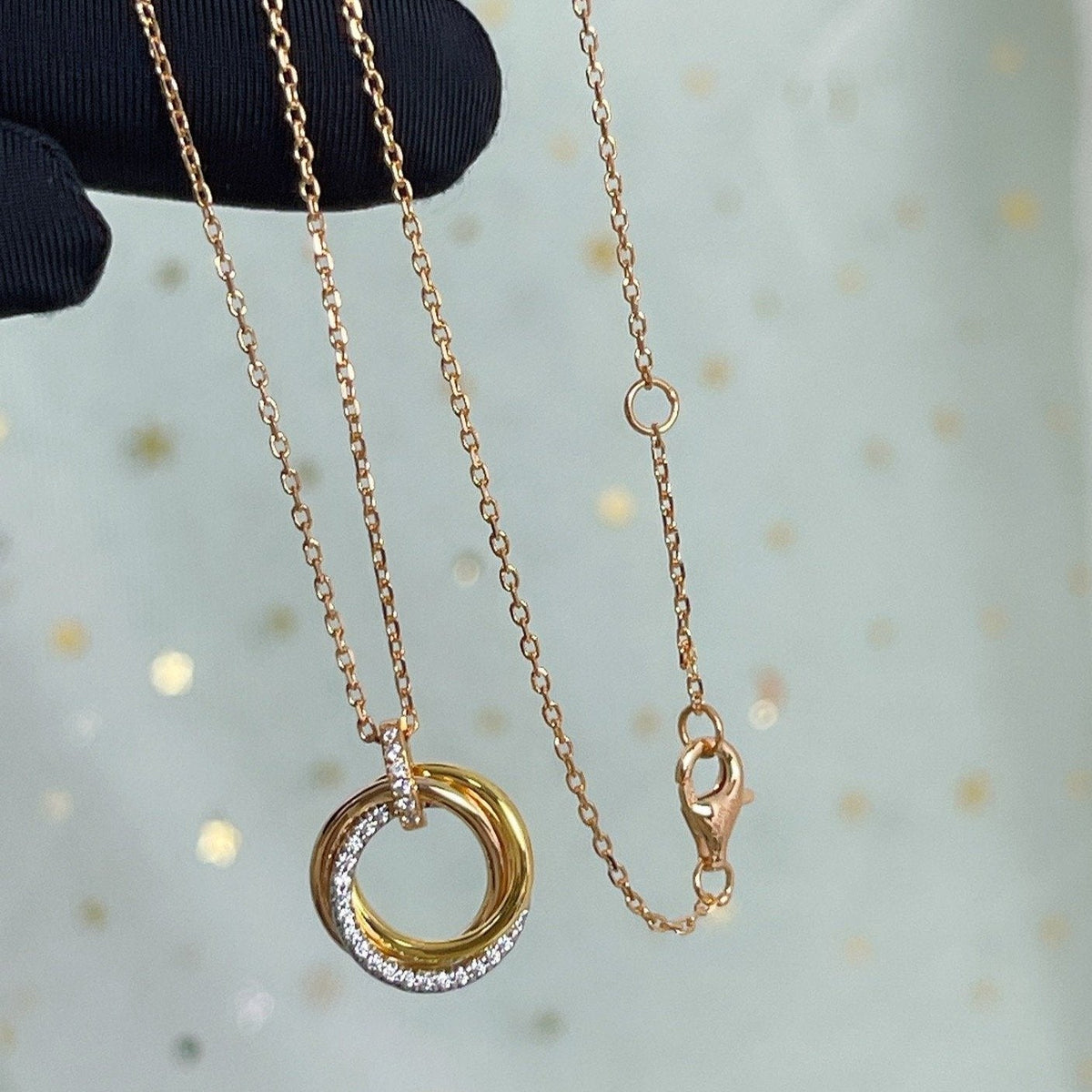 [Leaves]TRINITY NECKLACE SILVER GOLD PINK GOLD DIAMONDS