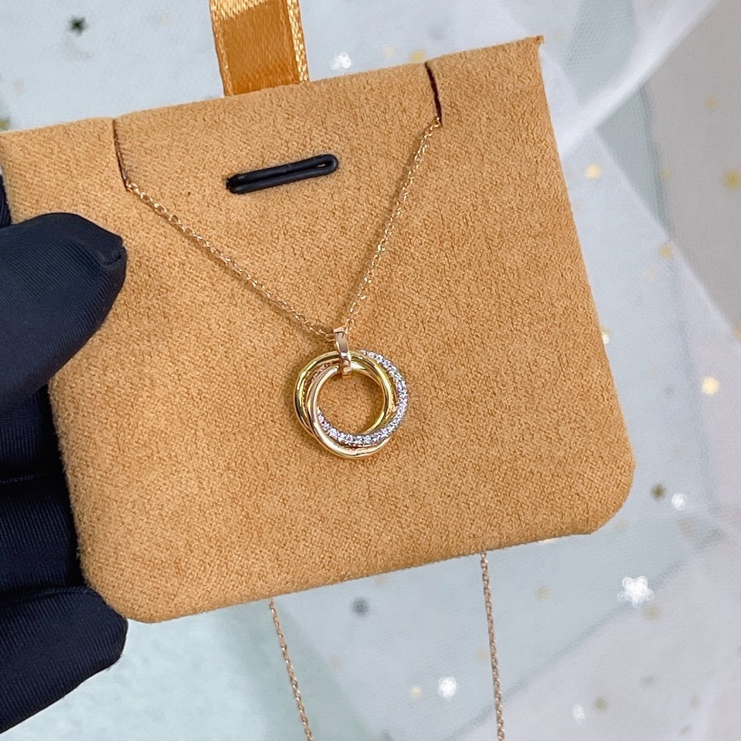 [Leaves]TRINITY NECKLACE SILVER GOLD PINK GOLD DIAMONDS