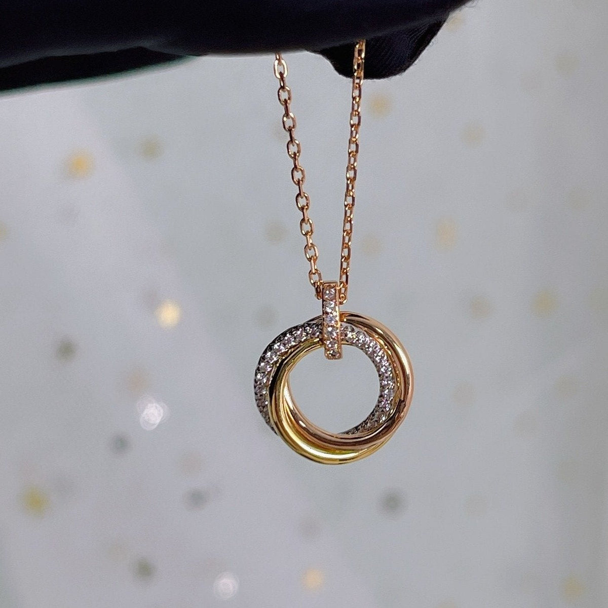 [Leaves]TRINITY NECKLACE SILVER GOLD PINK GOLD DIAMONDS
