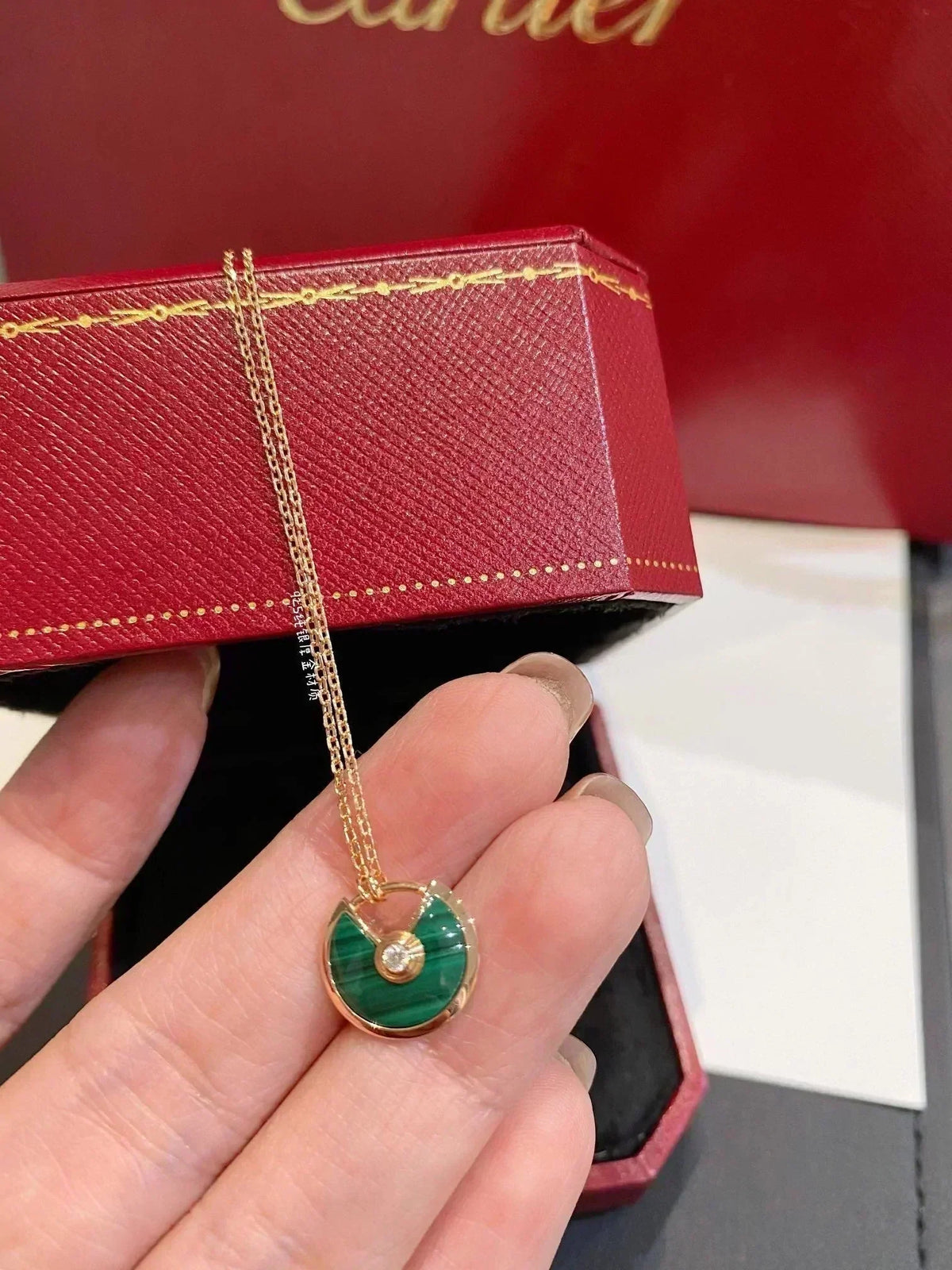 [Leaves]AMULETTE ROSE GOLD MALACHITE NECKLACE