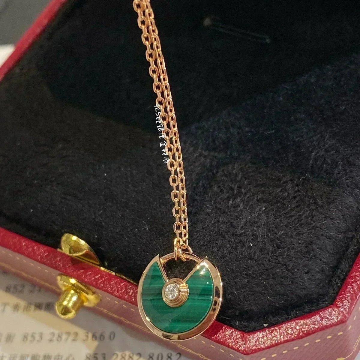 [Leaves]AMULETTE ROSE GOLD MALACHITE NECKLACE