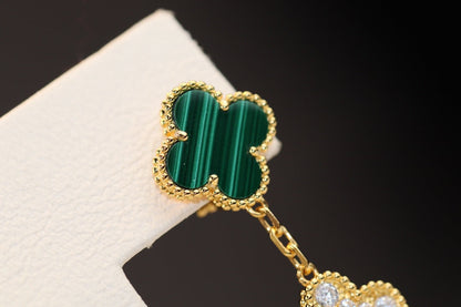 [Leaves]CLOVER EARRINGS GOLD MALACHITE DIAMOND 3 MOTIF
