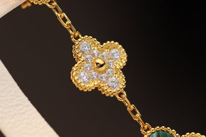 [Leaves]CLOVER EARRINGS GOLD MALACHITE DIAMOND 3 MOTIF