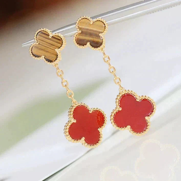 [Leaves]CLOVER  2 MOTIF  TIGER EYE CARNELIAN EARRINGS