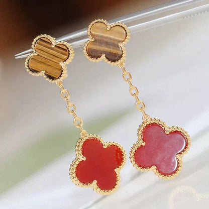 [Leaves]CLOVER  2 MOTIF  TIGER EYE CARNELIAN EARRINGS