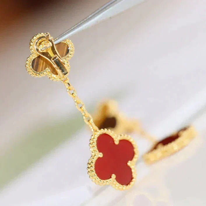 [Leaves]CLOVER  2 MOTIF  TIGER EYE CARNELIAN EARRINGS
