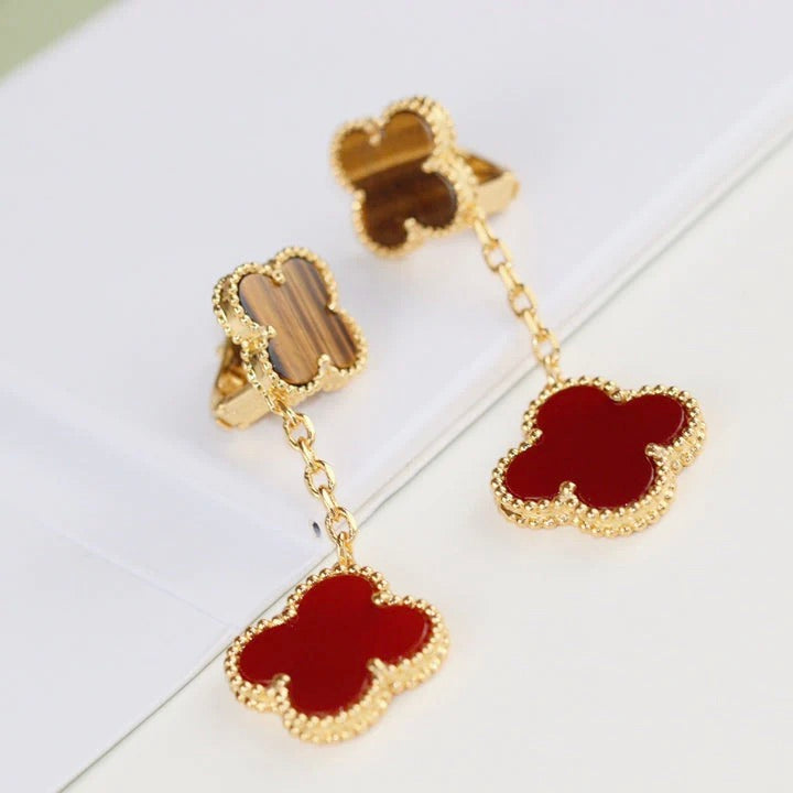[Leaves]CLOVER  2 MOTIF  TIGER EYE CARNELIAN EARRINGS